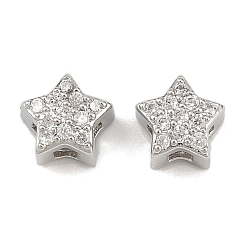 Платина Латунные микропаве прозрачные многонитевые звенья из циркония, звезда, платина, 6x6x4 мм, отверстие : 2x1.5 мм