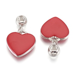 Platinum CCB Plastic Pendants, with Enamel, Heart, Dark Red, Platinum, Pendant: 26x24x5mm, 40.5mm, Hole: 5.5mm