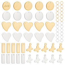 Золотой & Цвет Нержавеющей Стали 75шт. 304 и 201 подвески из нержавеющей стали, с 75 соединительными кольцами, разнообразные, золотые и нержавеющая сталь цвет, 11.5~18x5~17x0.5~1 мм, отверстие : 1.2~2 мм