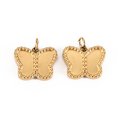 Настоящее золото 14K 304 настройки камушля из нержавеющей стали, с прыжковых колец, бабочка, реальный 14 k позолоченный, лоток : 8x3 мм, 10x13x3 мм, Перейти кольцо: 3.8x0.5 мм, 2.8 мм внутренним диаметром