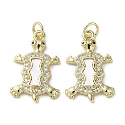 Real 18K Gold Plated Brass Micro Pave Cubic Zirconia Pendants, Cadmium Free & Lead Free, with Shell, Tortoise, Real 18K Gold Plated, 22.5x14.5x3mm, Hole: 3mm