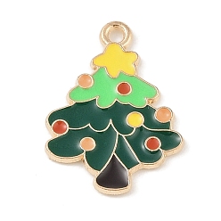 Рождественская елка Новогодняя тема сплава эмали подвески, золотой свет, рождественская елка, 25x18x1.5 мм, отверстие : 1.8 мм