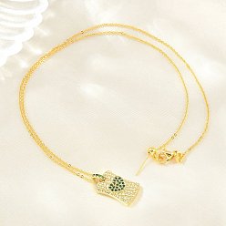Verde Collares ajustables con colgante rectangular de corazón y circonitas cúbicas micro pavé de latón., sin plomo y cadmio, chapado en rack, larga duración plateado, real 18 k chapado en oro, verde, 18.19 pulgada (46.2 cm)