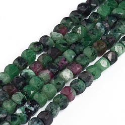 Ruby in Zoisite Natural Ruby in Zoisite Beads Strands, Faceted, Cube, 4~5x4~5x4~5mm, Hole: 0.7mm, about 72~76pcs/strand, 15.55 inch(39.5cm)