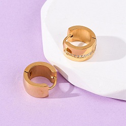 Настоящее золото 18K 304 серьги-кольца из нержавеющей стали с прозрачным кубическим цирконием, с 316 нержавеющей стали, ионное покрытие (ip), реальный 18 k позолоченный, 13x7 мм