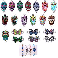 (52) Непрозрачная лаванда 23 шт. 23 соединители из сплава эмали, бабочка, сова и сахарный череп, разноцветные, 12~25.5x13~23x2~2.5 мм, отверстие : 1.5~3 мм, 1 шт / стиль