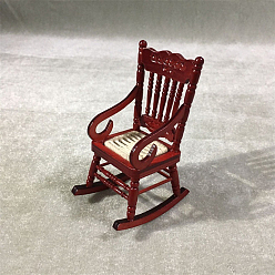 Dark Red Wooden Rocking Chair with Armrests Model, Mini Furniture, Miniature Dollhouse Garden Decorations, Dark Red, 50x65x93mm