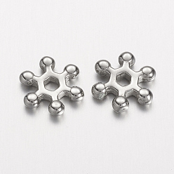 Stainless Steel Color Tarnish Resistant 304 Stainless Steel Spacer Beads, Snowflake, Stainless Steel Color, 9x2mm, Hole: 2mm