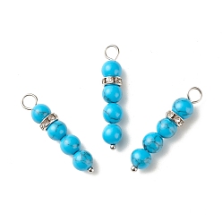 Synthetic Turquoise Synthetic Turquoise Pendants, with Platinum Tone Brass Crystal Rhinestone Spacer Beads, 30~34x6.5mm, Hole: 3.3mm