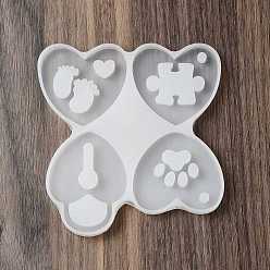 White DIY Silicone Pendant Molds, Resin Casting Molds, Clay Craft Mold Tools, Heart, White, 117x111x9mm, Hole: 5.5~18.5x5.5~22mm, Inner Diameter: 47~61x46.5~53mm