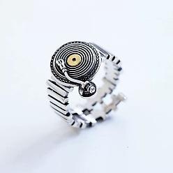 Antique Silver Brass Cuff Open Rings, Disc, Antique Silver, 15~20mm