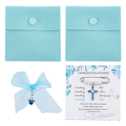 Платина Броши-булавки для килта из железа и пластика с имитацией жемчуга, с кубического циркония, Подвески из полиэстера и бархатные мешочки для украшений, платина, 34x40 мм