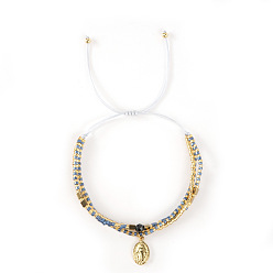 Стально-синий Браслеты из бисера ручной работы от Miyuki для женщин, плетеные из стеклянных бусин, с подвеской в виде Иисуса, стальной синий, внутренний диаметр: 11 дюйм (28 см)