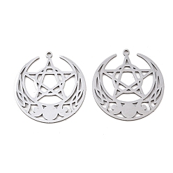 Нержавеющая Сталь Цвет 201 подвески из нержавеющей стали, луна со звездным шармом, цвет нержавеющей стали, 27.5x26.5x1 мм, отверстие : 1.4 мм