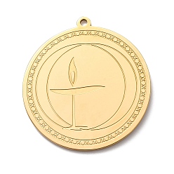 Золотой 304 подвески из нержавеющей стали, плоская круглая форма с подвеской в виде чаши, золотые, 38x35x1.5 мм, отверстие : 1.8 мм