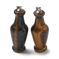 Тигровый глаз Натуральный тигровый глаз 3d подвески, подвески в форме вазы с застежками-кнопками из латуни платинового оттенка, 43x16 мм, отверстие : 6x4 мм