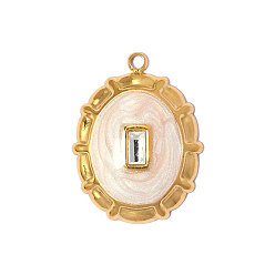 Морская Ракушка 304 нержавеющей стальной эмали подвески, овальный шарм, с кубического циркония, реальный 18 k позолоченный, ионное покрытие (ip), долговечный, цвет морской раковины, 20x15 мм, отверстие: 1.40 мм