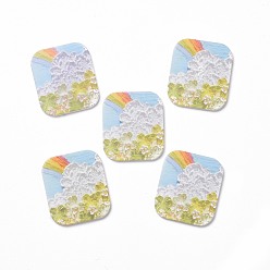 Colorful Acrylic Cabochons, for Hair Pins, Hair & Earrings Accessories, Rectangle with Flower Pattern, Colorful, 35x30.5x2.5mm