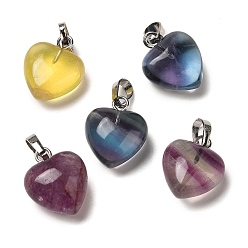 Платина Природного флюорита подвески, с латунной найти, сердце, платина, 16x13x8 мм, отверстие : 3.5x6 мм