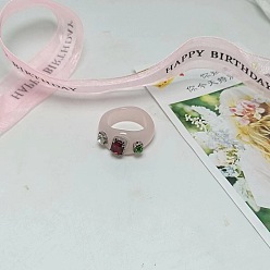 Розовый 1пальцевые кольца из акрила, со стразами, туманная роза, внутренний диаметр: 17 мм