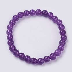 Фиолетовый Браслет из натурального нефрита из бисера, окрашенные, круглые, фиолетовые, 2 дюйм (5 см), бусины : 12 мм, около 16 шт / нитка