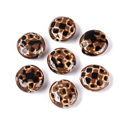 Sienna Vintage Handmade Porcelain Beads, Fancy Antique Glazed Porcelain, Flat Round, Sienna, 18.5~19.5x8~9mm, Hole: 2.2~3mm