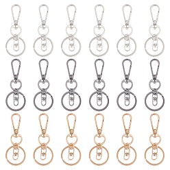 Mixed Color Alloy Keychain Clasp Findings, with Iron Rings, Mixed Color, 80mm, 3 colors, 6pcs/color, 18pcs/box
