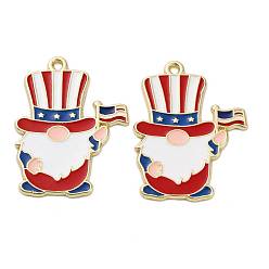 (123L) Белый крем непрозрачный блеск Подвески из сплава с эмалью ко дню независимости, без кадмия, без никеля и без свинца, золотые, гном очарование, огнеупорный кирпич, 30.5x23x1.5 мм, отверстие : 1.6 мм