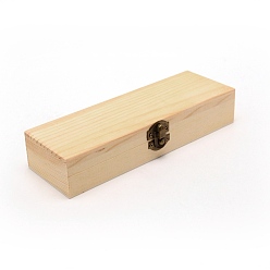 Bisque Pinewood Box, Flip Cover Box, with Iron Clasp, Rectangle, Bisque, 21x7x4cm