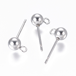 Stainless Steel Color 304 Stainless Steel Ear Stud Components, with Loop, Ball, Stainless Steel Color, 16x5mm, Hole: 1.6mm, Pin: 0.8mm