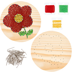 Цветок Набор поделок струнных искусств, включая деревянную доску, аксессуары для пластиковых держателей, железные гвозди и шурупы, полиэфирная нить, цветок, 19x3 мм, 65 шт