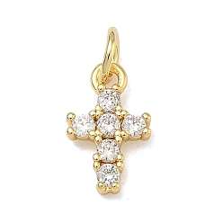 Прозрачный Латунные микро проложить кубического циркония подвески, крест прелести, без свинца и без кадмия, стойки покрытие, долговечный, реальный 18 k позолоченный, прозрачные, 12x7.5x2.5 мм, Перейти кольцо: 5x0.9 мм, 3.2 мм внутренним диаметром