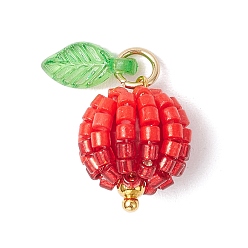 Красный Подвески из стеклянных бусин в виде ягод и фруктов, с латунной петлей, акриловыми подвесками и круглой бусиной из перламутрового стекла, красные, 14.5x12.5 мм, отверстие : 3.5 мм