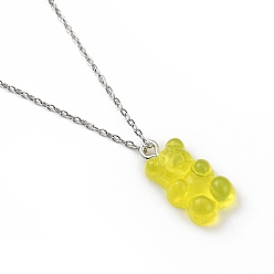 Champagne Yellow Bear Resin Pendant Necklaces, with Platinum Plated Brass Cable Chains, Champagne Yellow, 18.11 inch(46cm)