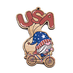 Gnome Printed Wood Pendants, Gnome, 57x34.5x2.5mm, Hole: 2mm