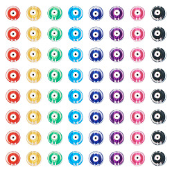 Couleur Mélangete 240 pièces 8 perles acryliques transparentes imprimées en couleurs, rond et plat avec des mauvais œil, 7x4mm, Trou: 1.8mm, 30 pcs / couleur