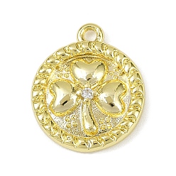 Золотой Подвески из латуни с прозрачным фианитом, без кадмия, без никеля и без свинца, плоский круглый с подвесками в виде клевера, золотые, 14.5x12x2.5 мм, отверстие : 1.2 мм