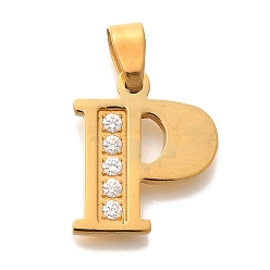 Letter P Ионное покрытие (ip) 304 подвески из нержавеющей стали со стразами, Письмо P, 17~19x10.5~18x2 мм, отверстие : 6.5x3.5 мм