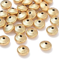 Real 18K Gold Plated SHEGRACE Brass Beads, Cadmium Free & Nickel Free & Lead Free, Textured Rondelle, Real 18K Gold Plated, 10x10x5.5mm, Hole: 1.8mm
