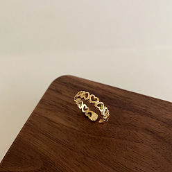 Золотой Латунь регулируемые манжеты кольца, сердечные темы, золотые, внутренний диаметр: 15~20 мм