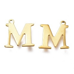 Letter M Vacuum Plating  304 Stainless Steel Charms, Laser Cut, Alphabet, Golden, Letter.M, 12x11.5x0.8mm, Hole: 1mm