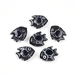 Серый Фарфоровые бусины ручной работы, пастельный фарфор, рыба, серые, 20.5~22x16.5~18x6.5~7.5 мм, отверстие : 1.8~2.5 мм