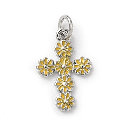 Золотистый Латунь эмаль подвески, крест прелести, с целью перехода в кольце, стойки покрытие, долговечный, без свинца и без кадмия, платина, золотые, 17.5x11.5x1.5 мм, отверстие : 3 мм