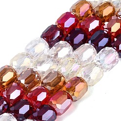 Mixed Color Electroplate Transparent Glass Beads Strands, Column, Faceted, Mixed Color, 8~8.5x8~8.5mm, Hole: 1.2~1.5mm, about 45~48pcs/strand, 14.96~16.14 inch(38~41cm)