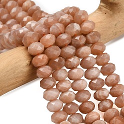 Солнечный Камень Натуральный Sunstone бисер пряди, граненые, рондель, 8x5.5 мм, отверстие : 1.2 мм, около 69 шт / нитка, 15.16'' (38.5 см)