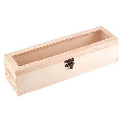 BurlyWood Wooden Box, Flip Cover Box, with Iron Lock Clasps & Glass Visual Window, Rectangle, BurlyWood, 3-3/4x11-3/4x3-1/8 inch(9.5x30x8cm)
