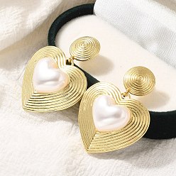 Настоящее золото 18K Серьги-гвоздики в форме сердца из латуни с покрытием стойки, долговечный, без свинца и без кадмия, с абс жемчуга, реальный 18 k позолоченный, 41x30.5 мм