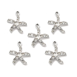 Кристалл Подвески из сплава и страза, платиновые подвески с морскими звездами, кристалл, 20x17x4 мм, отверстие : 2 мм
