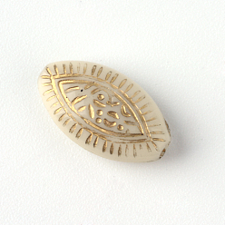 Beige Horse Eye Plating Acrylic Beads, Golden Metal Enlaced, Beige, 14x8x4.5mm, Hole: 1.5mm, about 137pcs/500g