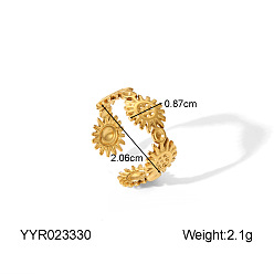 Настоящее золото 18K 304 из нержавеющей стали Манжета кольца для женщин, подсолнечник, реальный 18 k позолоченный, 8.7 мм, размер США 11 (20.6 мм)